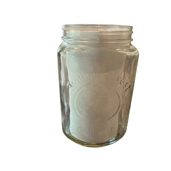 Set of 2 Vintage Golden Harvest Glass Canisters - 7.25" tall, 48oz Plastic Lids - Picture 2 of 7